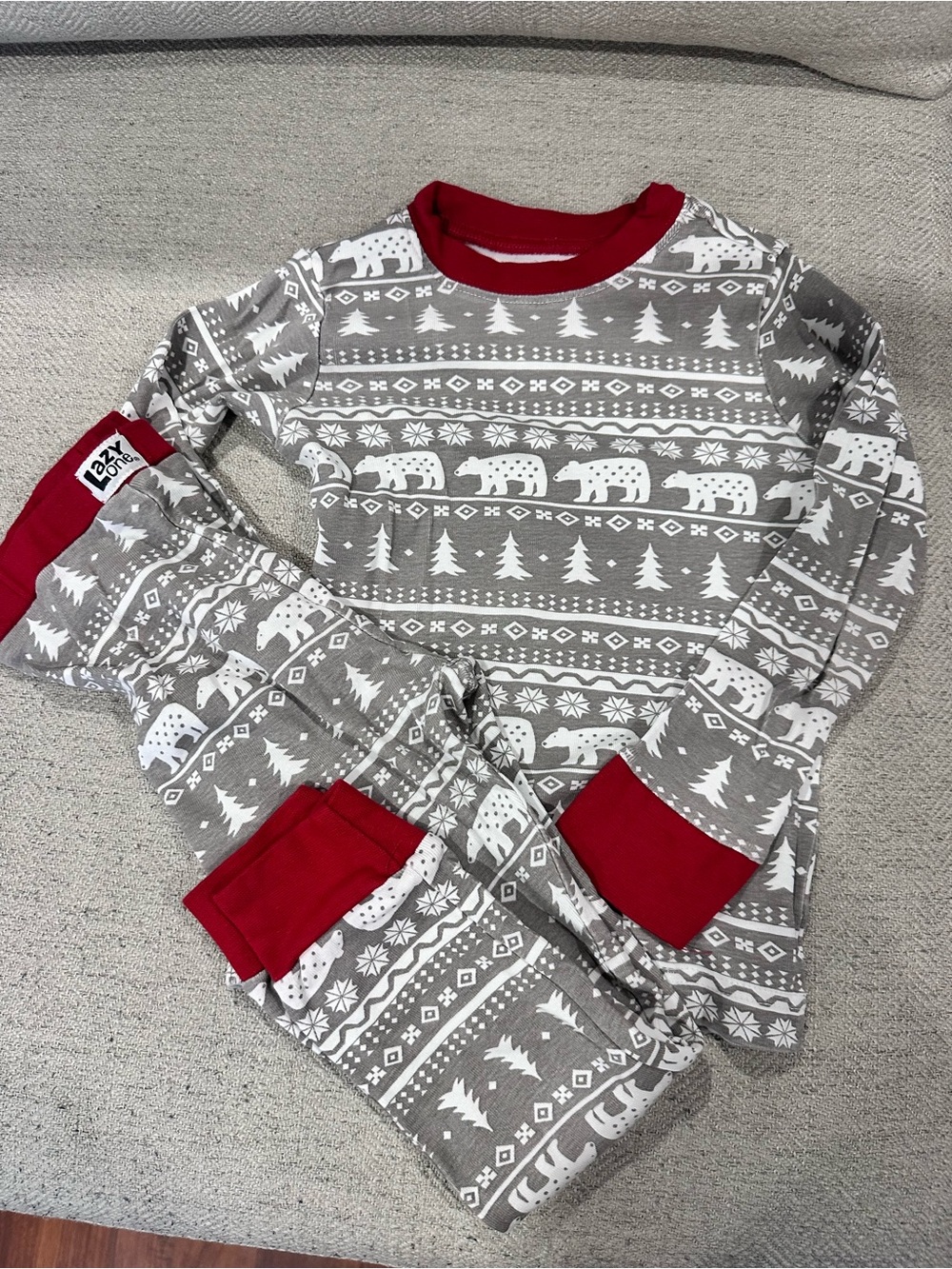 Lazy One Kids Grey & Red Polar Bear Holiday Pajama Set